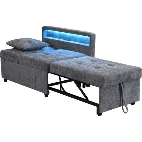 3-in-1-Schlafsofa aus hellgrauem Leinen mit verstellbarer Rückenlehne und LED (1/5)