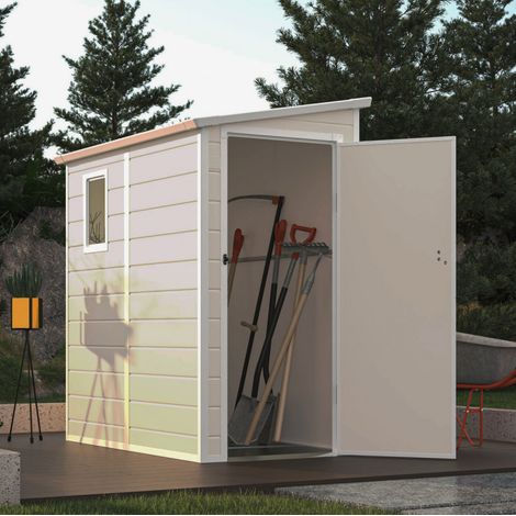 Abri Jardin Adossé Résine Beige 2,09m2 Porte Verrouillable JOBU