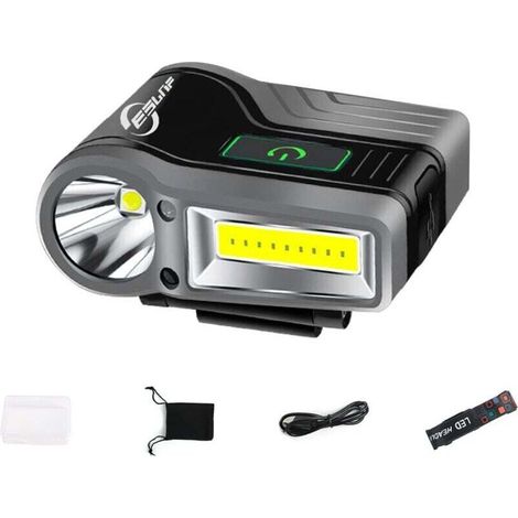 Lampada frontale a LED con clip, impermeabile, ricaricabile, potente, con sensore di controllo, ideale per pesca, corsa, campeggio, lettura e passeggiate con il cane (nera) - Crezuo