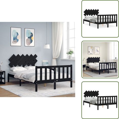 Letto con doghe in compensato - vidaXL Giroletto con Testiera Nero Double in Legno Massello - Letto nero