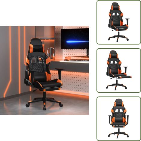 The Living Store Gaming-Stuhl mit Massage & Fußstütze Schwarz Orange Kunstleder - Massagestuhl (1/5)