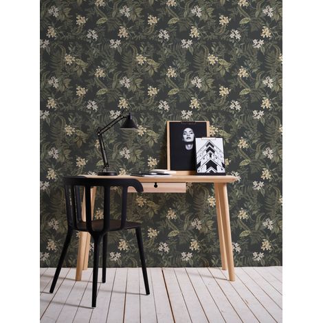 A.S. Création Drawn Into Nat 394244 Vliestapete Bäume / Blätter 10.05 x 0.53 m Schwarz Wohnzimmer Schlafzimmer Büro (1/5)