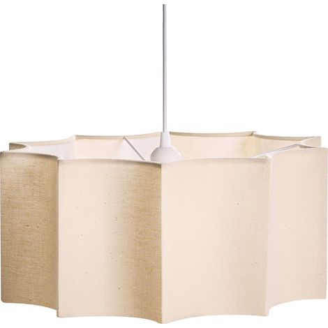 Lampada a sospensione con base in metallo e paralume in tessuto bianco e beige chiaro Luenha