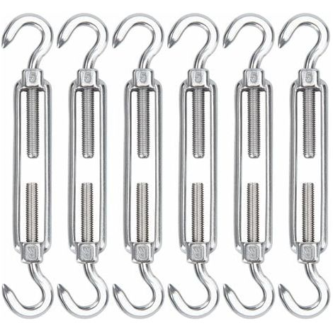 M5 Tendeur Cable Acier Inoxydable, Lot de 6 Tendeur de Fil Crochet et Crochet Réglable Heavy Duty Tension Hook & Hook pour Corde Cable Fil à Linge, Grillagefor Sun Shade Installation (1/5)