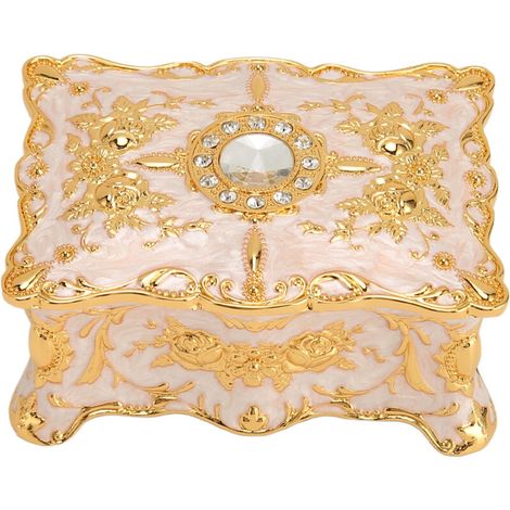 Portagioie vintage, mini portagioie in stile europeo antico, in metallo smaltato, organizer per anelli, collane e orecchini, oro bianco -Crezuo