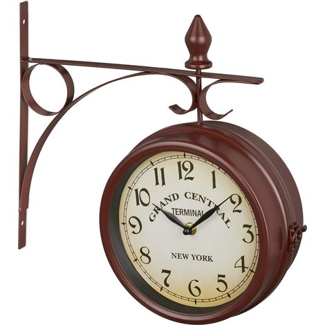 Orologio da parete retro vintage stile ispirato stazione salotto 35 x 35 x 5 cm funzione silenziosa in legno marrone 130013295