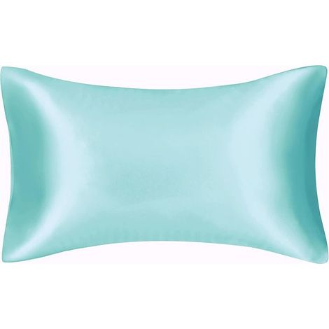 Taie d'oreiller en satin soyeux pour cheveux et visage - Lot de 2 - Anti-rides - Fermeture éclair dissimulée - 50 x 75 cm(Eau bleue) (1/5)
