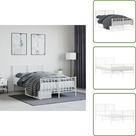 The Living Store Bettgestell mit Kopf- und Fußteil Metall Weiß 120x190 cm - Metallbettfassungen - Bettsystem - Doppelbett - Weißes Bettgestell - Boxspringrahmen (1/5)