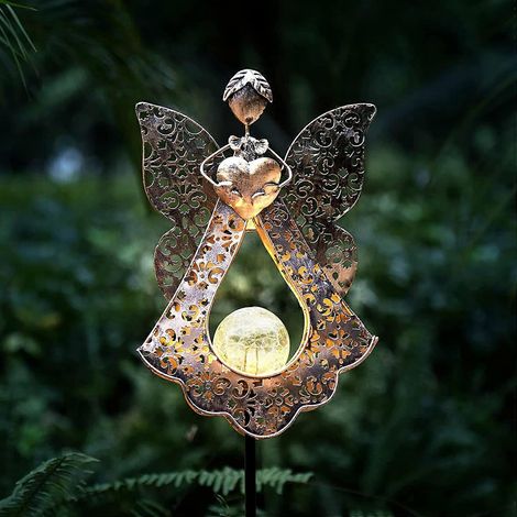 (Ange-Bronze) Lampe solaire à piquet pour jardin en métal, ange, LED blanc chaud, cadeau commémoratif - Lampe ange solaire, idéale en souvenir d'un ange (1/5)