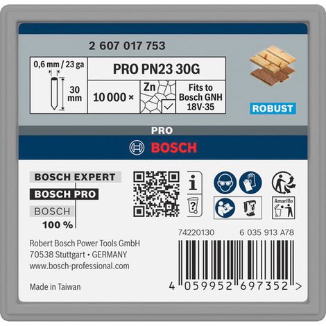Bosch PRO Clous G-Pin PN23, 0,65/23 g, galvanisés, 30 mm, 10 000 pcs 10000 pièces