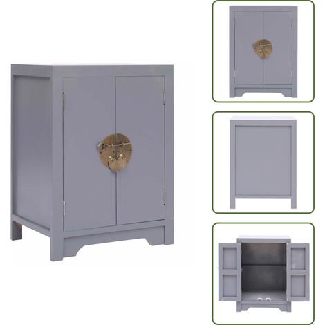 Table de chevet Gris 38x28x52 cm Bois de Paulownia - Table De Chevet - Meuble Asian - Table Nuit - Mobilier Oriental - Armoire Laterale (1/5)