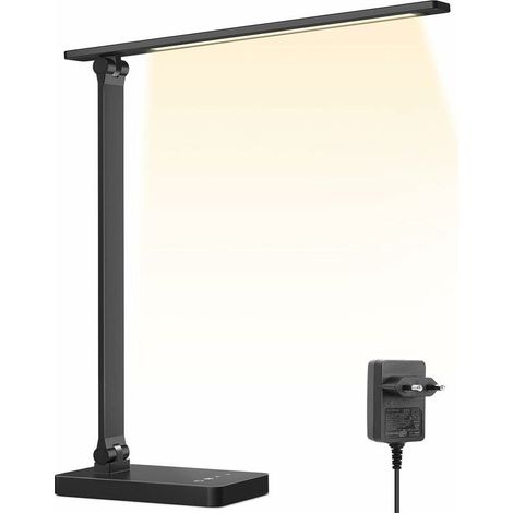 Lampe de Bureau LED 9W avec 3 Modes de Couleur et 5 Niveaux de Luminosité, Anti-Éblouissement, Pied Réglable avec Contrôle Tactile Lecture Pour Lecture Travail - Noir (1/5)