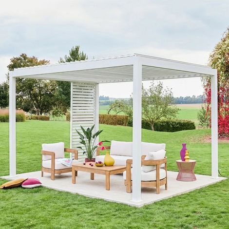 Persienne 100cm pour pergola bioclimatique Triomphe. côté 3m. panneau brise vue. aluminium. blanc