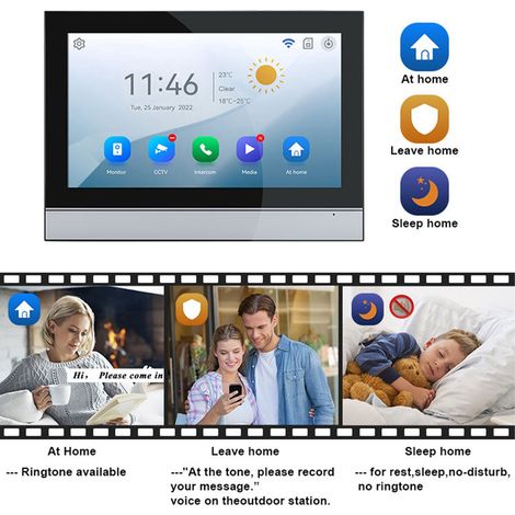 Kit vidéophone d'entrée avec écran tactile WiFi 7 pouces, caméra de sécurité sans fil pour villa, maison et bureau, kit système d'interphone vidéo bidirectionnel (1/4)