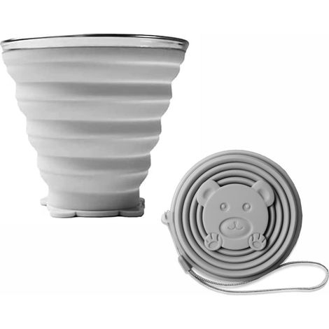 Collapsible Mug Silicone Gray 300ml, Camping Cup, Portable Water Mug Travel Mug, Collapsible Silicone Mug with Plastic Sealing Lid, for Picnic, Camping, Hiking, Traveling (1/5)