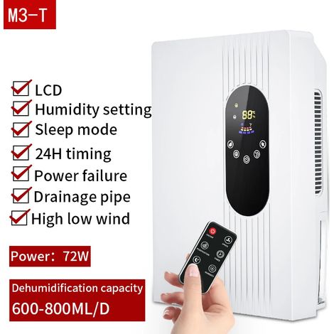 (M3-T) Déshumidificateur électrique, séchoir à air, purificateur d'air, usage domestique silencieux, déshumidificateur 2,5 L (1/4)