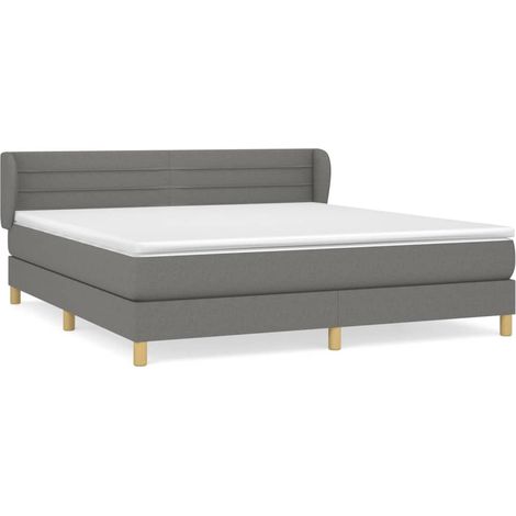Lit double  Lit adulte  Sommier à lattes de lit avec matelas Gris foncé 180x200cm Tissu