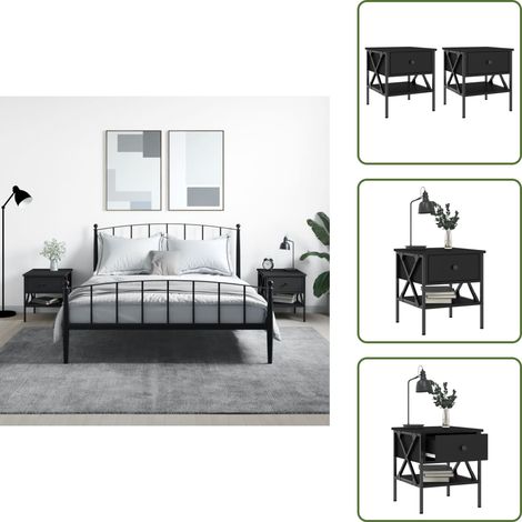 Nachttische 2 Stk. Schwarz 40x42x45 cm Holzwerkstoff - Industrieller Nachttisch - Holzwerkstoff Nachttisch - Schwarzer Nachttisch - Nachttisch Set - Wohnzimmer Möbel (1/5)