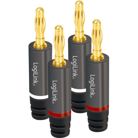 Banana Plugs 4-Pack, Gold-Plated, 4mm² Speaker Cable (1/4)
