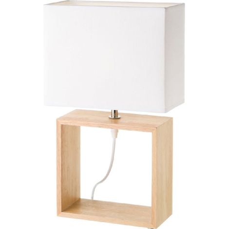 Lampe à Poser Rectangulaire Bois Abat-jour Blanc - Hauteur 41cm (1/5)