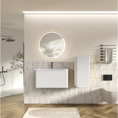 Badmöbel mit Waschbecken und LED-Spiegel, 80 cm, Weiß HAVRYA (1/5)
