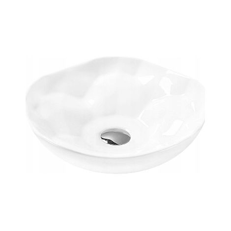 Vasque à poser ronde Silla, lavabo salle de bain en céramique 41x41x12 cm, design moderne, installation facile, Blanc