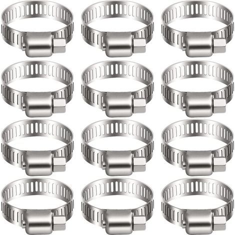 12 collier de serrage tuyau arrosage en acier inoxydable, collier serflex inox 16 25mm, metal serre flex serrage pour tuyau d'engrenage conduits de carburant plomberie automobile piscine (1/5)