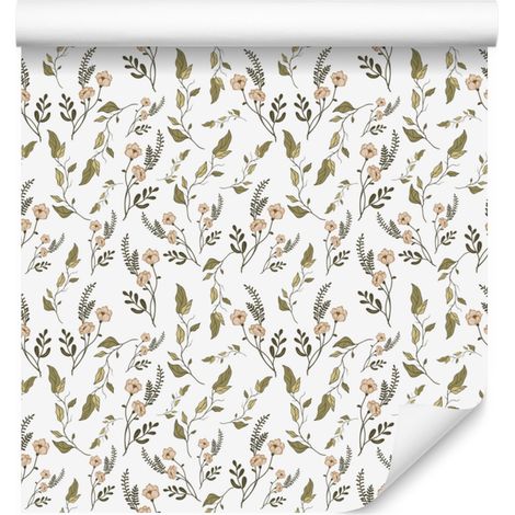 Papier peint Fleurs sauvages Blanc, Gris clair et Beige 50x1000 cm (1/5)