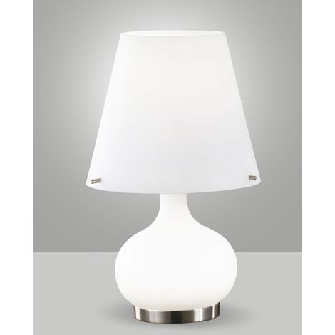 Lampada da tavolo Ade in metallo e vetro soffiato bianco, design elegante con doppia accensione, attacco G9 e E14, 230V, codice 2533-34-102