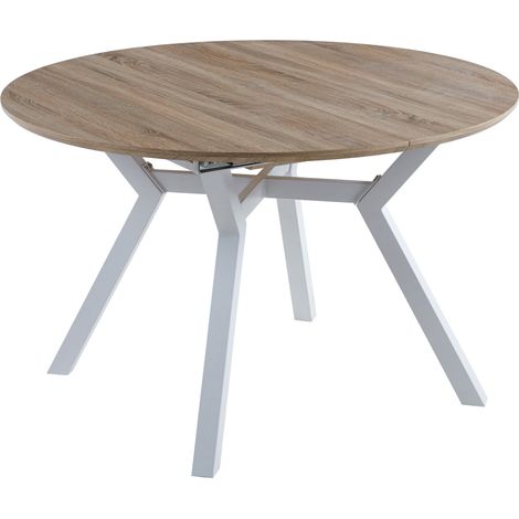 Table à manger ronde extensible en bois coloris chêne, pieds blanc - diamètre 120 - 160 x Hauteur 75 cm (1/5)