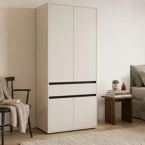 Großes Vimercati-Garderobe, Schlafzimmer-Schrank 3 Regale, Kleiderstange, Flügeltür, 93x210,5 cm Weiß (1/5)