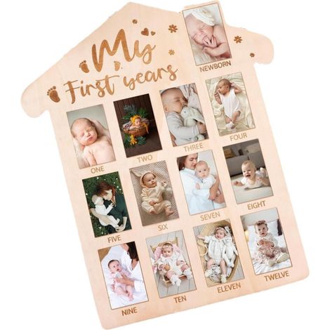 Tableau En Bois Pour Photos De La Première Année - Cadre Photo 12 Mois - Décoration De Chambre D'Enfant - Cadeau Souvenir Pour Anniversaire 1 An (1/5)