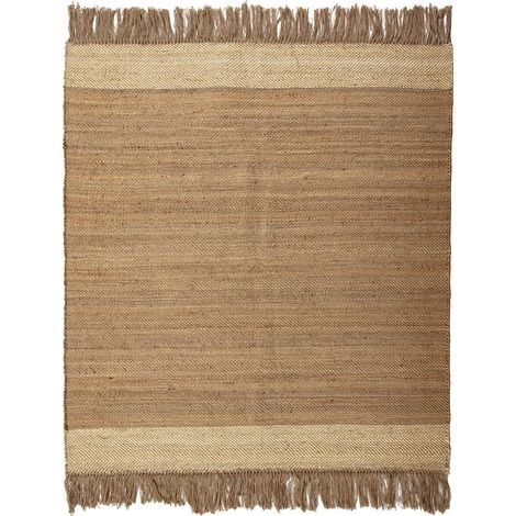 Tapis en jute naturel avec finitions tressées élégantes - Naturel jute clair et marron (1/2)