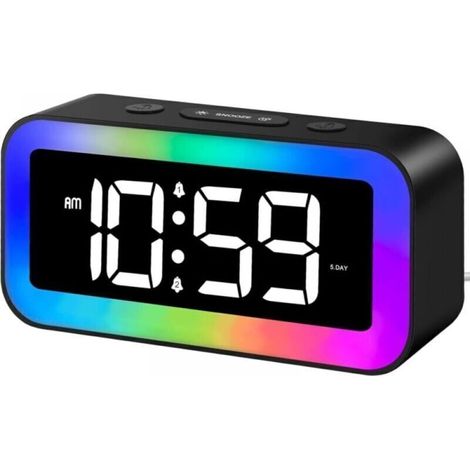 Sveglia digitale per bambini - Luce notturna a 7 colori - Orologio digitale a LED - 2 modalità di allarme, luminosità regolabile, funzione snooze, controllo vocale, formato orario 12/24 ore, porta USB