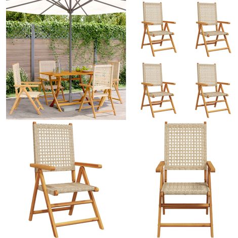 Gartenstuhl Verstellbar 4 Stk. Beige Poly Rattan Massivholz - Gartensessel - Gartenmöbel - Outdoor Möbel - Lounge Sessel - Relaxsessel - Home & Living (1/5)