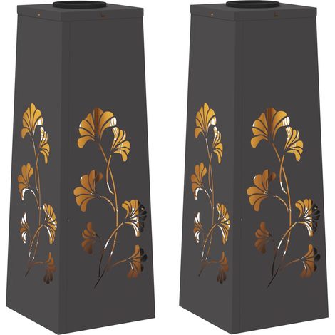 Lumière de chemin LED solaire 2 pcs Noir Acier laminé à froid vidaXL