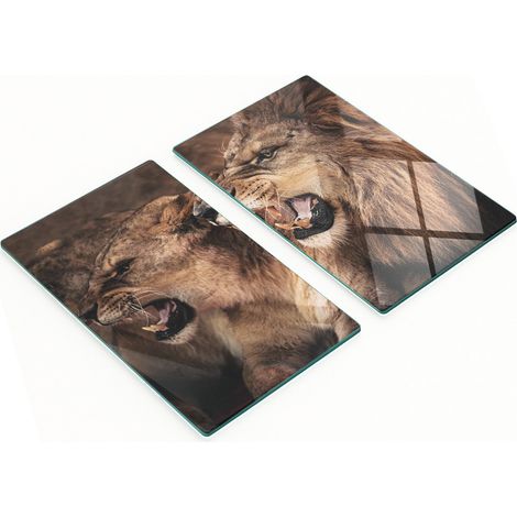 Taglieri decorativi in vetro con motivo leoni ruggenti, 2x30x52 cm (1/5)