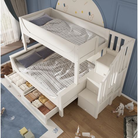 CHICFURN Litera infantil 90x200 y 140x200 cm blanca de madera y MDF con almacenaje (1/5)