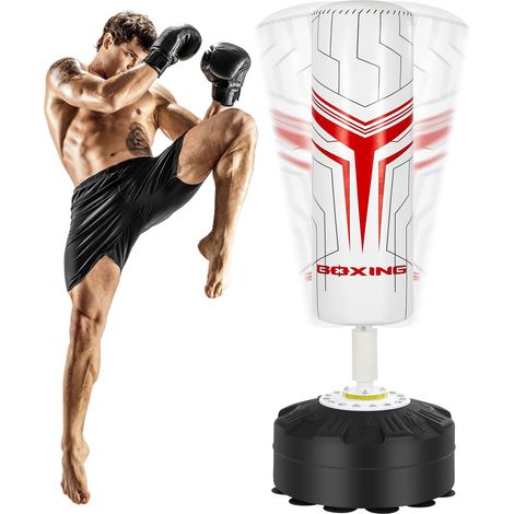 Freistehender Boxsack für Erwachsene und Kinder, 175 cm, 360° drehbare Stange, Kickboxsack, Trainingsgerät, Leder, ABS, Stahl, Weiß