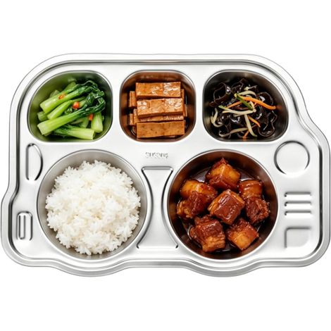 Assiette Inox Enfant et Adulte - Plateau Repas Divisé 5 Compartiments en Forme de Bus, Vaisselle Cartoon Résistante pour Rééquilibrage Alimentaire, DME, Camping et Perte de Poids (1/5)