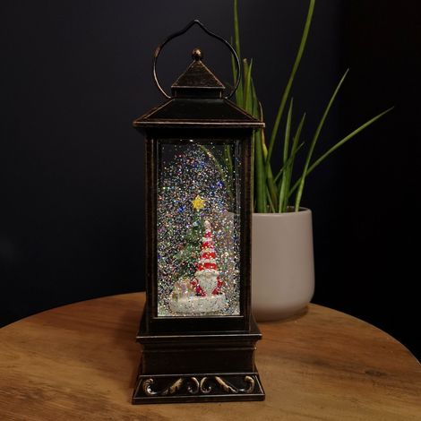 28cm LED Christmas Glitter Water Spinner Antique Lantern Snowy Gonk Scene (1/3)