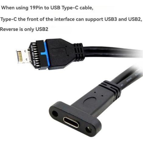 USB3.2 Type-E 20Pin Vers USB 19P Châssis USB Type A Type C Extension Adaptateur pour Carte Mère de Bureau Noir (1/5)