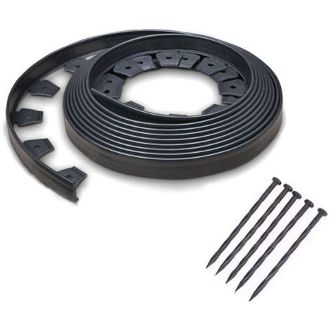 royaluxe -Bordurette de jardin flexible 10 M gris anthracite hauteur 5 CM + 30 piquets (1/5)