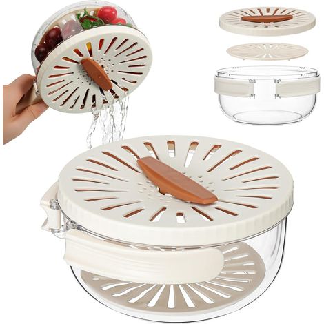 Petit bol passoire avec couvercle idéal pour laver les fruits et aliments en cuisine peut également égoutter pâtes. Un ustensile de indispensable marron . (1/5)