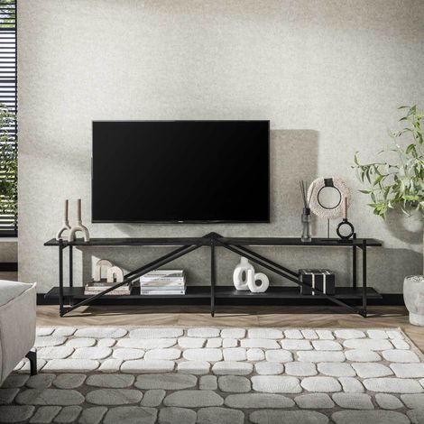Meuble TV 2 niveaux 220x35x51 cm en métal noir - ACORDI