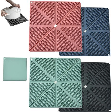 4 Pièces Dessous de Plat-Silicone, Pliable sous Plat de Table, Antidérapant Dessous de Plat Pliable pour Casseroles, Assiettes ou Bouilloires Chaudes (1/5)