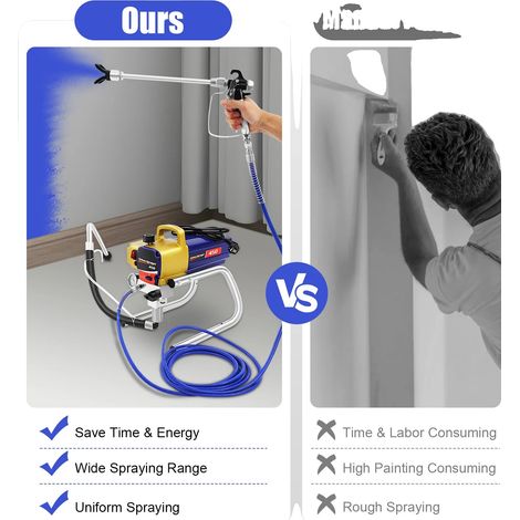 Pulvérisateur de peinture sans air, 1500W, Pression max 3300PSI, Débit de pulvérisation max 2,2L/min, Type de buse 517, Dimensions 392135cm (1/5)
