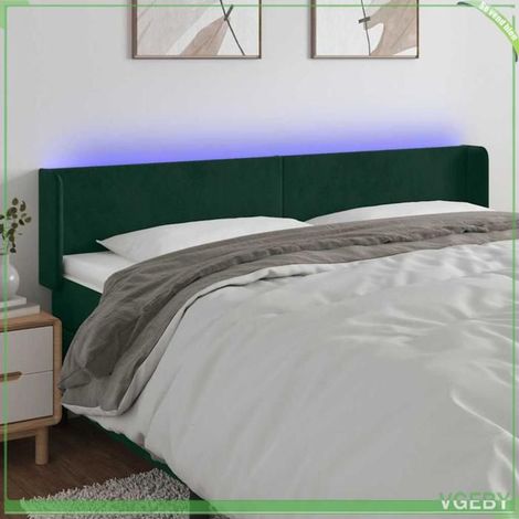 Tête de lit - FAF7291712408816 - Velours vert fonché - LED intégrée USB 5V - Hauteur réglable 78/88 cm (1/5)