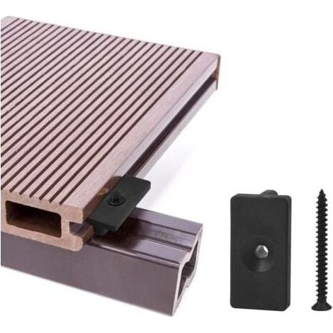 - Clips pour terrasse composite (100 pièces) - Fixations invisibles 6 mm / Fixations en plastique pour terrasse, clip de fixation pour planche avec vis noires (100 pièces, fixations en T pour terr (1/4)