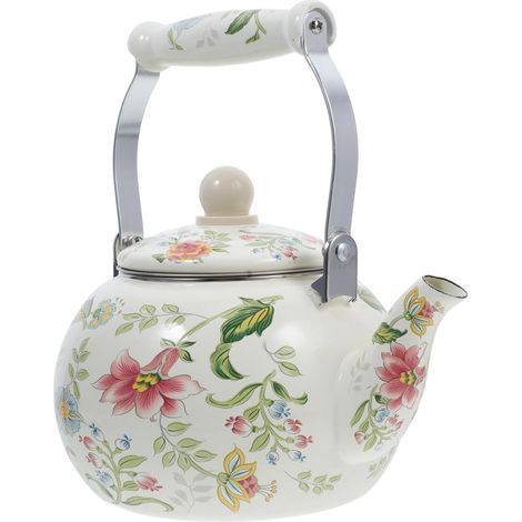 Bouilloire sifflante en porcelaine émaillée avec passoire - 2,5 l - Motif floral - Pour la cuisinière (1/5)